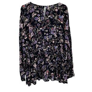 Lane Bryant blouse black floral empire waist long sleeve size 26/28
